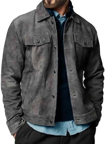 NM-Fashions Mens Suede Leather Trucker Jacket Western Style Cowboy